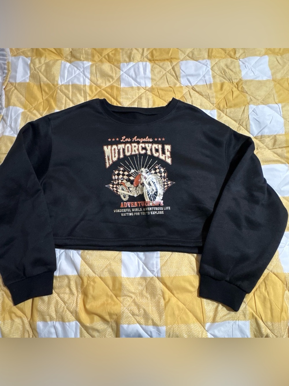Los Angeles Motorcycle Graphic Black Women’s Cropped Sweater